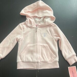 NWT- Juicy Couture Baby Girl Pink Velour Hoodie Jacket 12M Rhinestone Logo